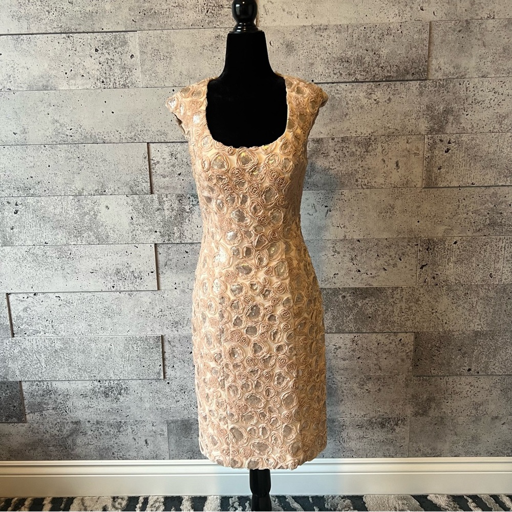 Sue Wong Cocktail Dress Embellished with Sequins Women’s Size 6 Champagne/Blush